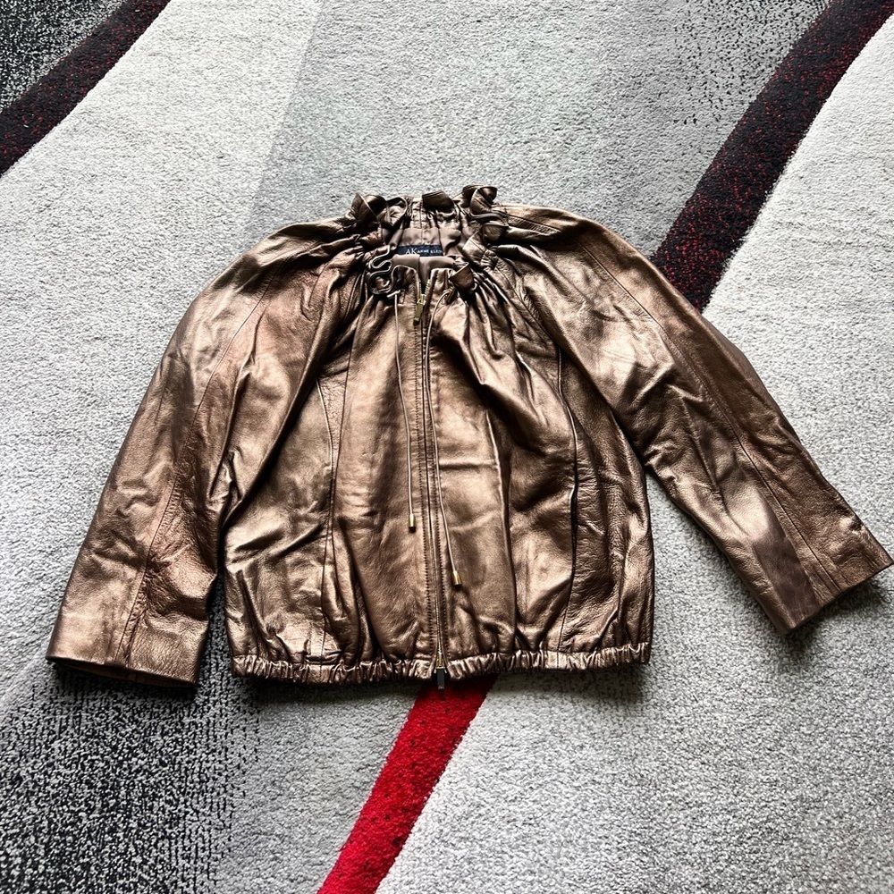 Anne Klein Vintage Gold Leather Zip Up Jacket
